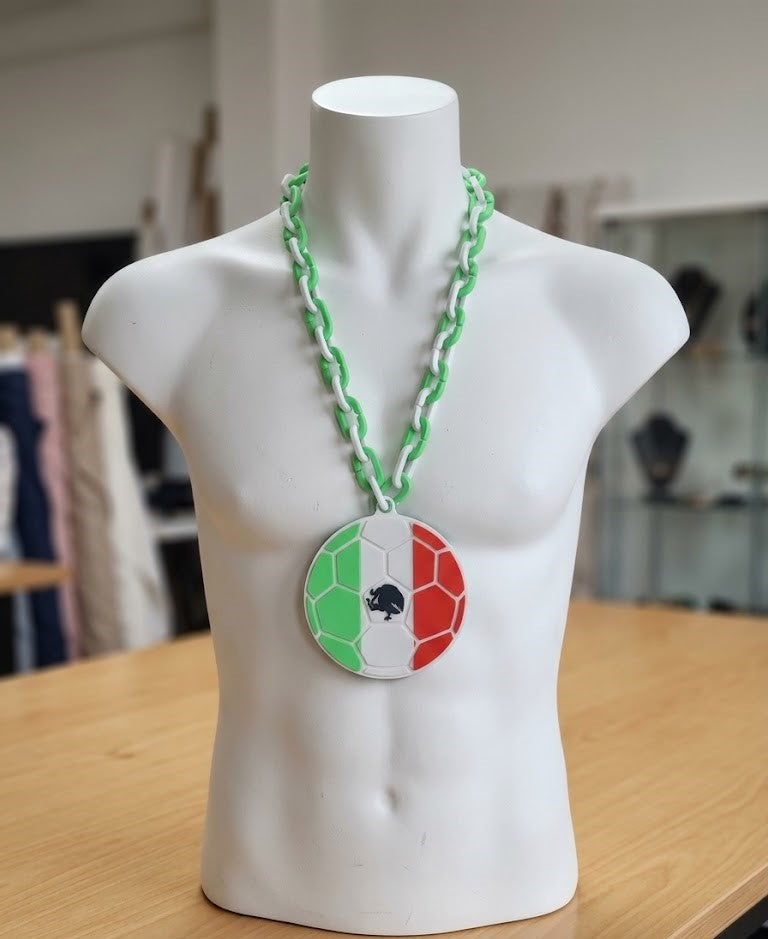 Mexico Flag Soccer Ball Hype Chain – 8" Pendant 32" Chain El Tri FIFA World Cup Necklace for Mexico Soccer Fans