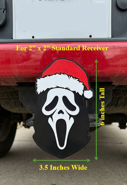 Ghost Face Trailer Hitch Plug Scream Mask Christmas Truck Receiver Cap Santa Horror Accessory Gift Black