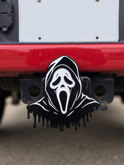 Ghost Face Trailer Hitch Plug - Scream Mask Truck Receiver Cap Horror Black Hood