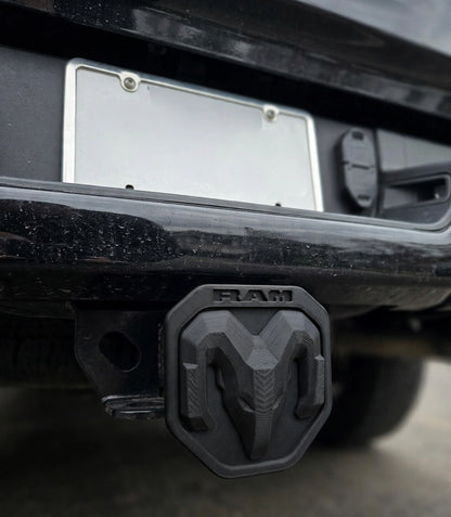 Dodge RAM 2" Tow Hitch Cover Plug Cap - RAM Emblem Receiver Plug for 1500 2500 3500 Trucks, Matte Black Cover for 2 Inch Receiver Hitch Tube