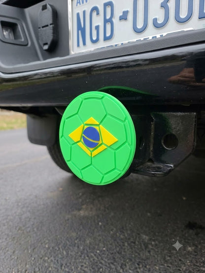 Brazil Flag Soccer Hitch Cover - FIFA World Cup Fan Trailer Hitch Protector | Brazilian Soccer Accessory for Tailgates Selecao Supporters
