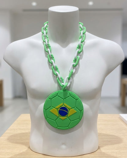 Brazil 32in Hype Chain Necklace 8in Emblem - FIFA Football Soccer Selecao Canarinho | Brazil Futbol Fan Chain for World Cup Copa Matchday