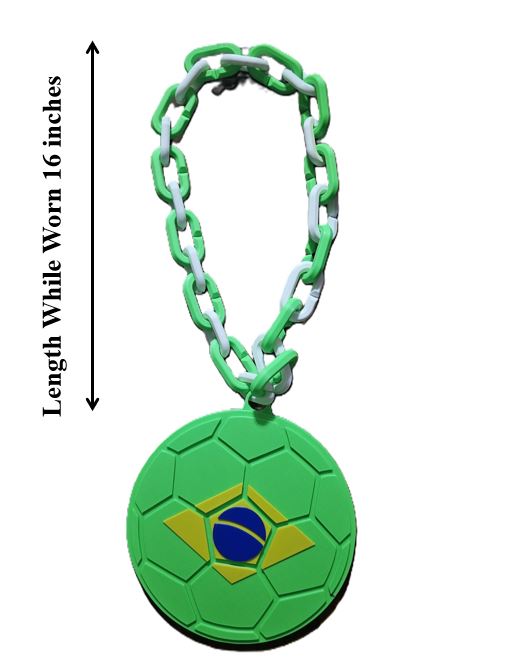 Brazil 32in Hype Chain Necklace 8in Emblem - FIFA Football Soccer Selecao Canarinho | Brazil Futbol Fan Chain for World Cup Copa Matchday