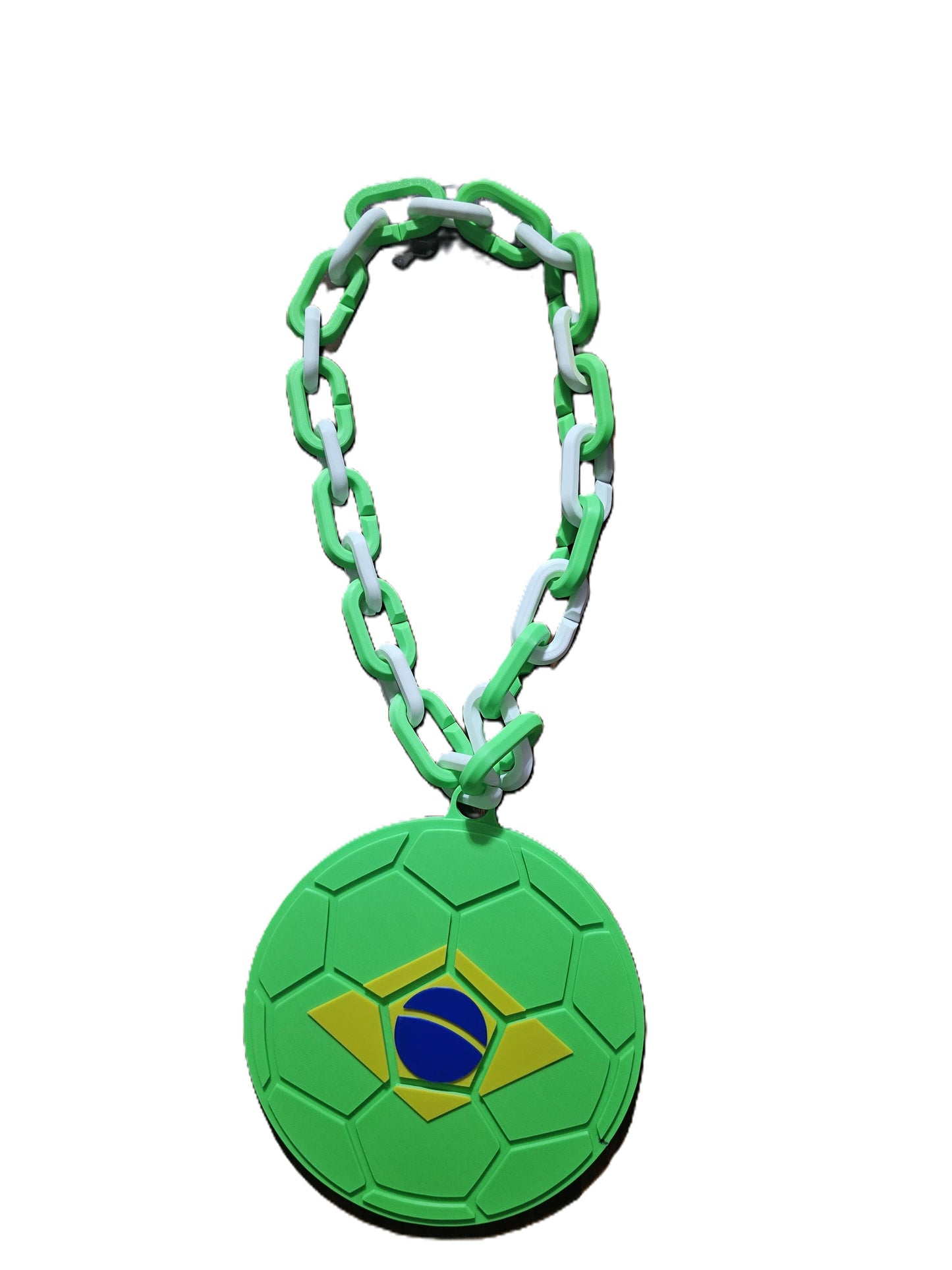 Brazil 32in Hype Chain Necklace 8in Emblem - FIFA Football Soccer Selecao Canarinho | Brazil Futbol Fan Chain for World Cup Copa Matchday