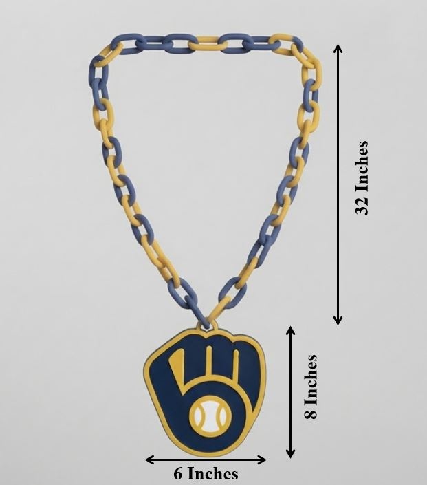 Milwaukee Brewers Hype Chain Blue Yellow Big Chain Necklace MLB Baseball Fan Pendant Game Day