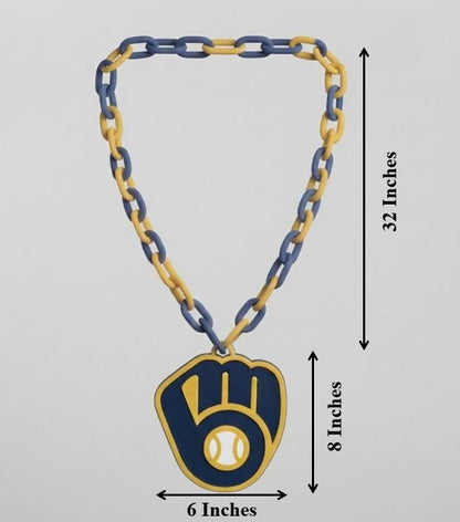 Milwaukee Brewers Hype Chain Blue Yellow Big Chain Necklace MLB Baseball Fan Pendant Game Day