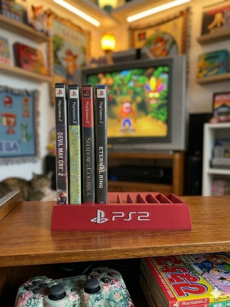 Red PlayStation Holder Holds 10 Games Sony Game Storage Display PS2 Desktop DVD