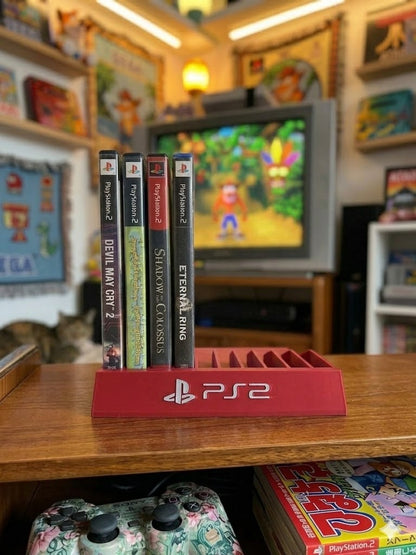 Red PlayStation Holder Holds 10 Games Sony Game Storage Display PS2 Desktop DVD