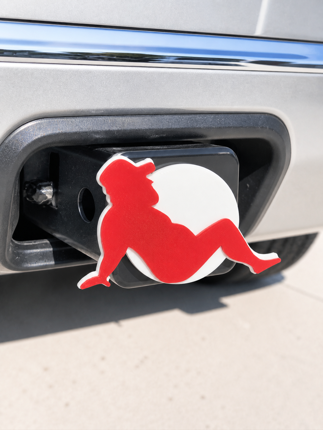Red Mudflap Fat Guy Trucker Symbol Trailer Hitch Receiver Cover Plug 2" Receiver New Compatible With Ford Dodge Jeep Ram Chevy Nissan Honda Universal Truck SUV Models 2x2