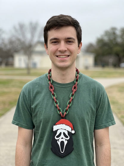 Ghost Face Santa Hat Chain Necklace Scream Mask Christmas Horror Pendant Red Green Link Holiday Jewelry