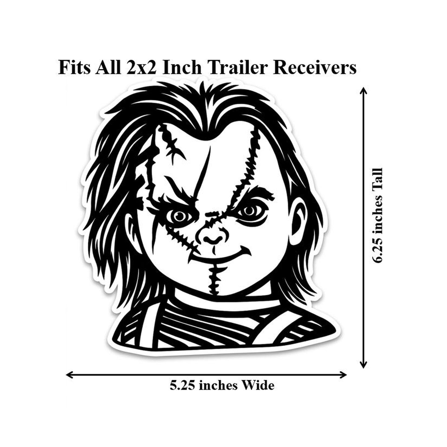 Chucky Childs Play Trailer Hitch Cover 2" Receiver Evil Doll Horror Movie Plug Cap Black Good Guy Scary Slasher Truck SUV Halloween Gift