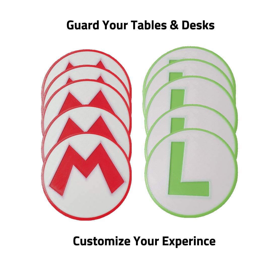 Mario bros Luigi Coaster Set For Video Game Room Table Top Desk Warp Pipe Holder 5 Piece