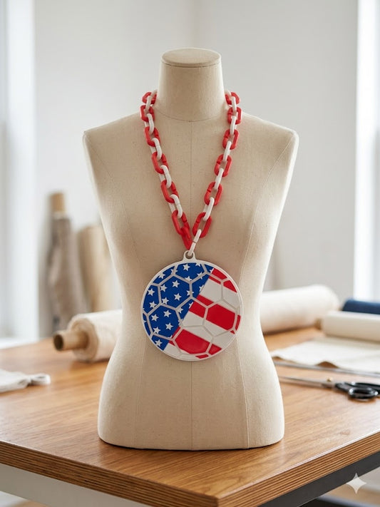 USA Flag Soccer Ball Hype Chain – 8" Pendant 32" Chain Stars and Stripes FIFA World Cup Necklace for USMNT USWNT Fans
