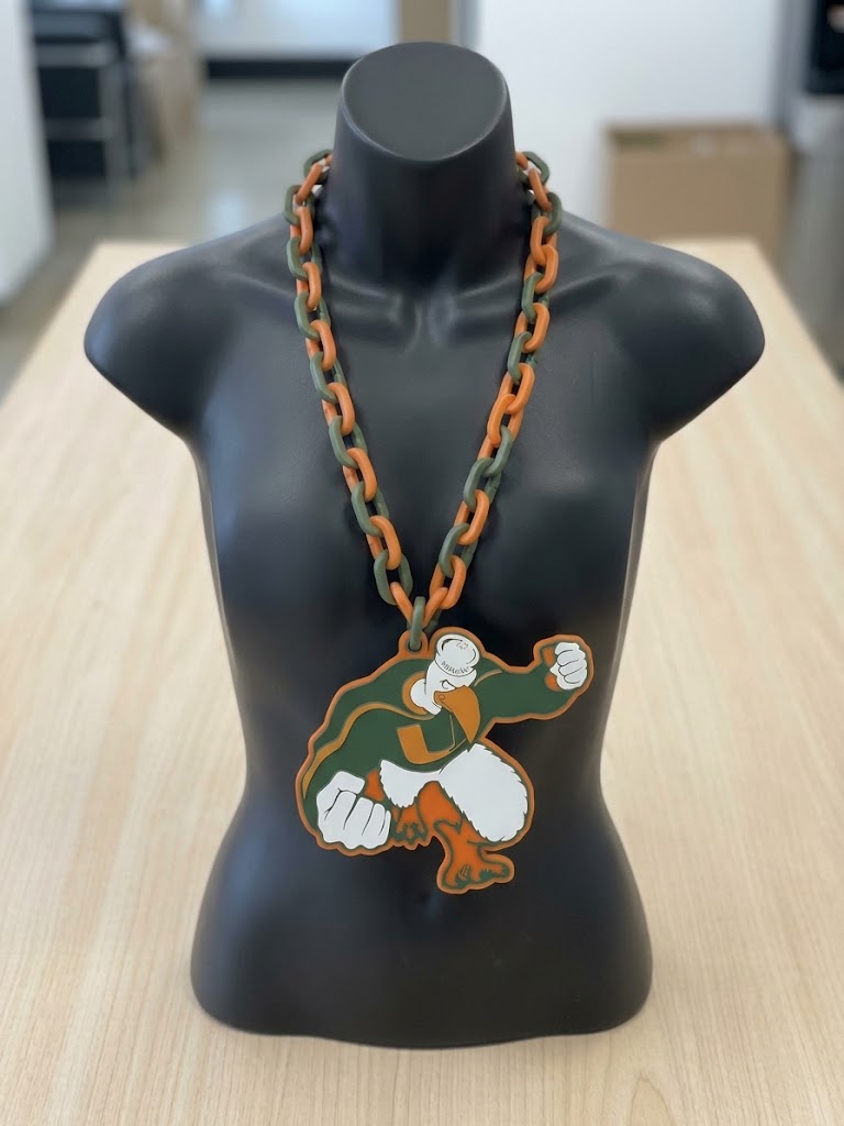 Miami Hurricanes Hype Art Chain Pendant 32 Inch Necklace Sebastian Ibis Football Canes Game Day Fan