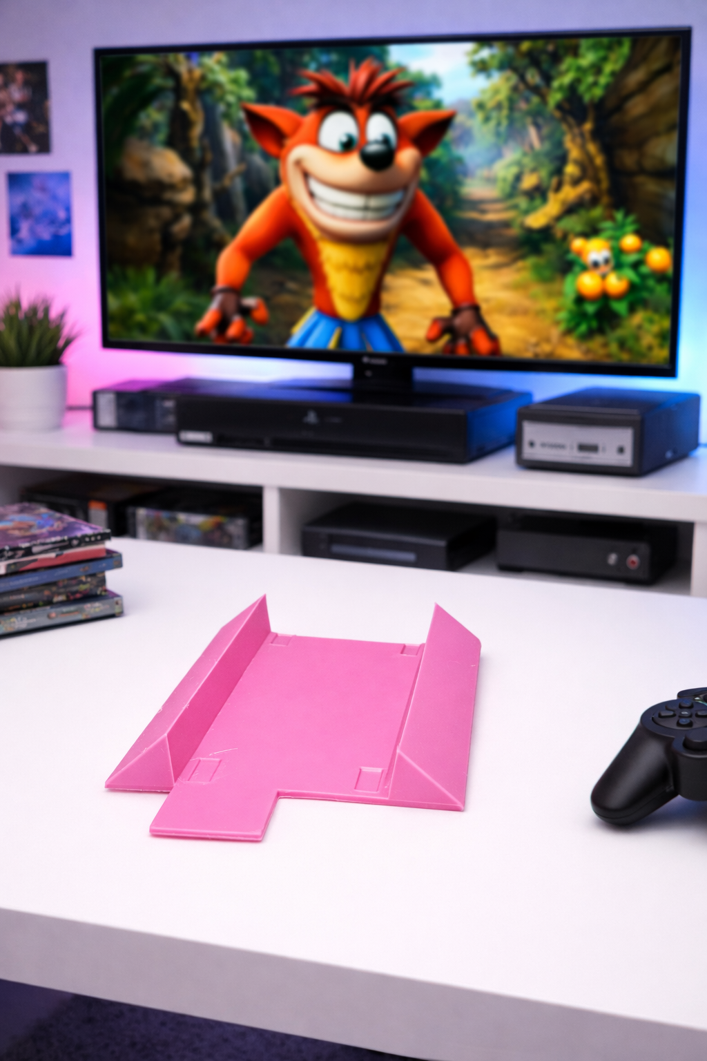 Sony PlayStation 2 PS2 Fat Vertical Stand Console Holder Case Display Rack Pink
