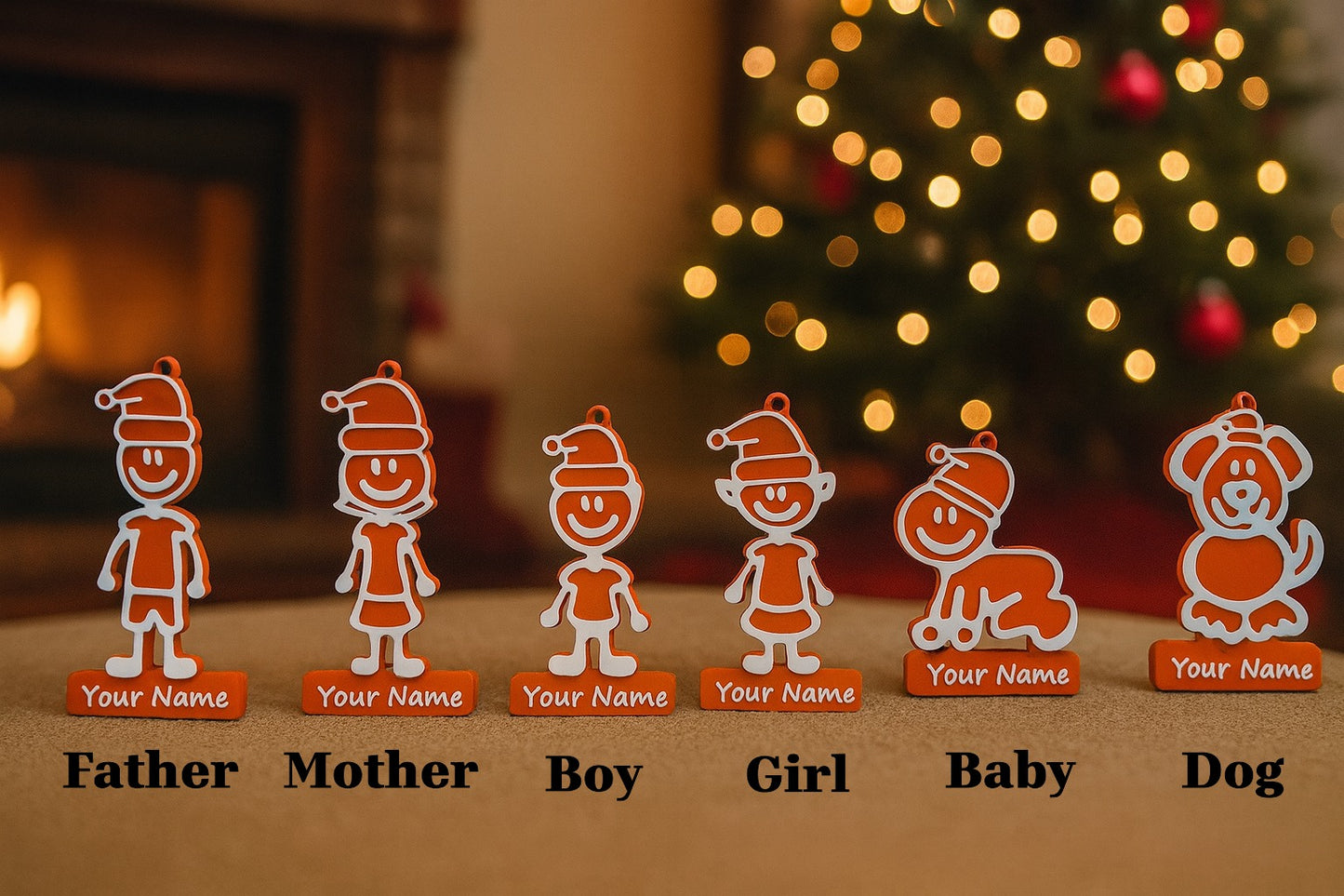 Christmas Holiday Tree Ornament Family Man Woman Children Dog Customize 6 Piece Bundle