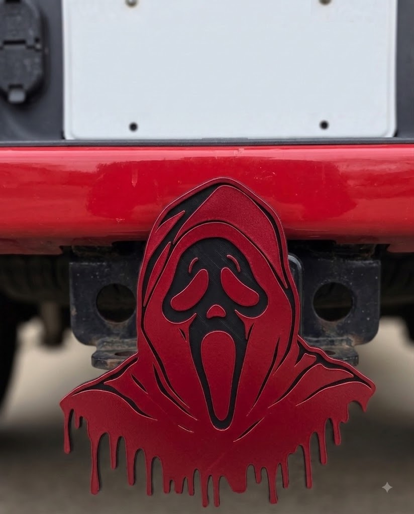 Ghost Trailer Hitch Plug Scream Mask Truck Receiver Cover Cap Horror Movie Decor Fits Standard 2 Inch Receivers For Truck SUV Jeep Fans - Bloody Red