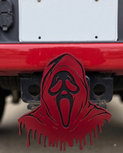 Ghost Trailer Hitch Plug Scream Mask Truck Receiver Cover Cap Horror Movie Decor Fits Standard 2 Inch Receivers For Truck SUV Jeep Fans - Bloody Red
