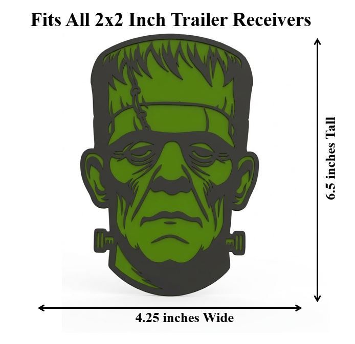 Frankenstein Halloween Trailer Hitch Cover 2" Receiver Tow Cap Monster Horror Plug Green Classic Movie Scary Universal Truck SUV Gift