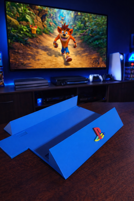 Vertical Sony PlayStation 2 Fat PS2 Stand Display 3D Printed Textured Bottom Handmade Emblem Custom
