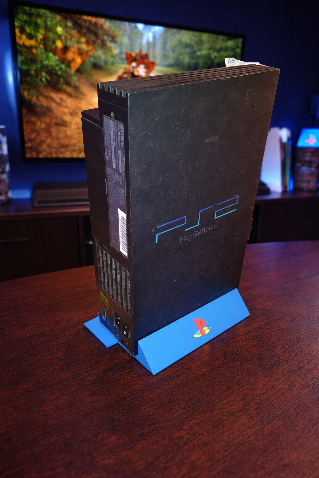 Vertical Sony PlayStation 2 Fat PS2 Stand Display 3D Printed Textured Bottom Handmade Emblem Custom