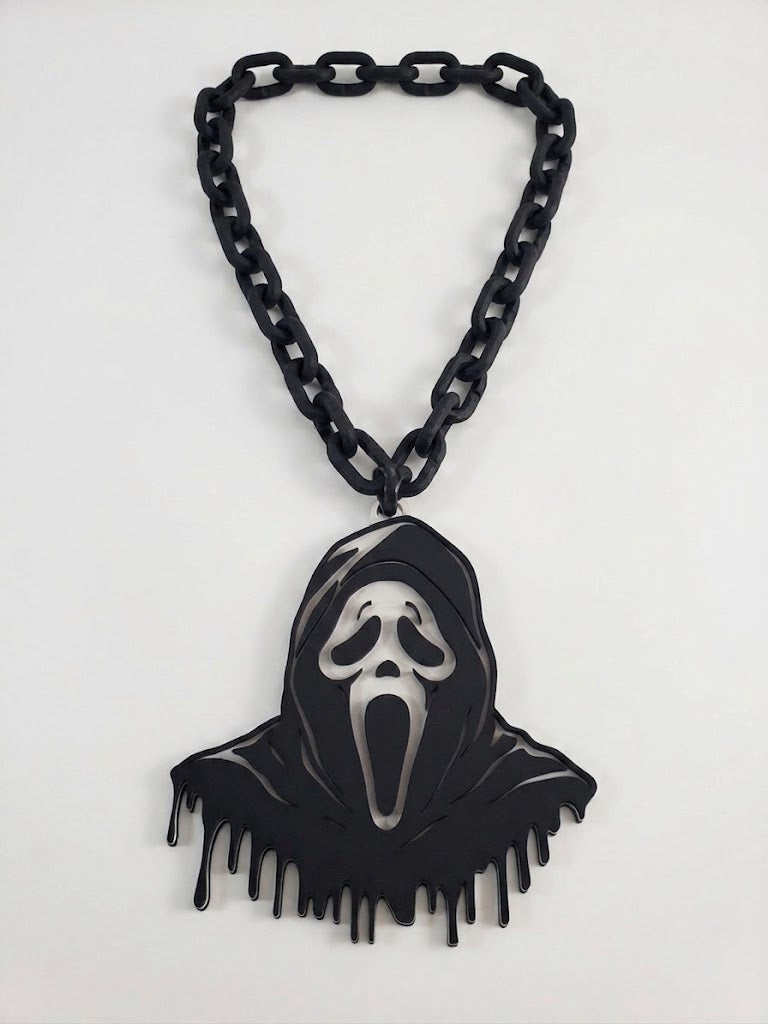 New Ghost Face Hype Chain Scream Mask 9x7" Pendant Necklace - Horror Movie Scream Mask Chain - Ghostface Costume Jewelry Accessory 32" Chain