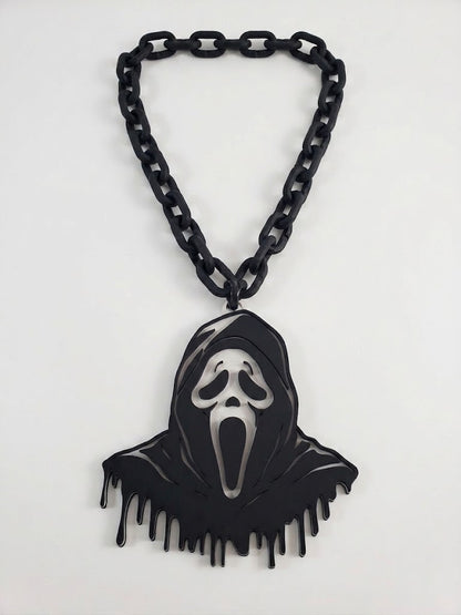 New Ghost Face Hype Chain Scream Mask 9x7" Pendant Necklace - Horror Movie Scream Mask Chain - Ghostface Costume Jewelry Accessory 32" Chain