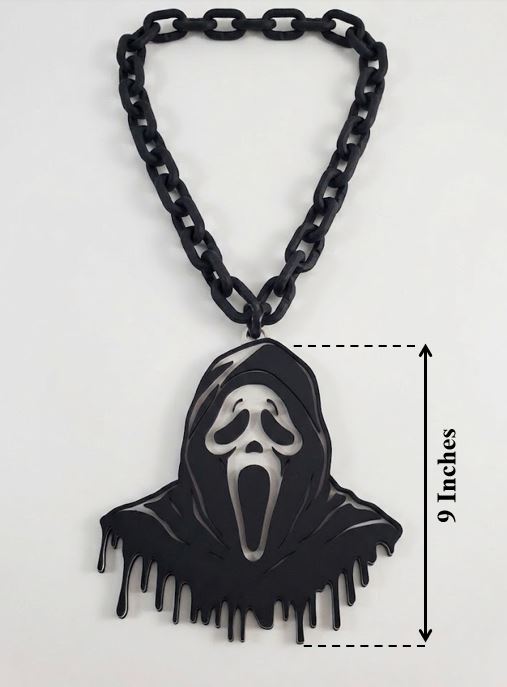 New Ghost Face Hype Chain Scream Mask 9x7" Pendant Necklace - Horror Movie Scream Mask Chain - Ghostface Costume Jewelry Accessory 32" Chain