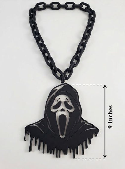 New Ghost Face Hype Chain Scream Mask 9x7" Pendant Necklace - Horror Movie Scream Mask Chain - Ghostface Costume Jewelry Accessory 32" Chain