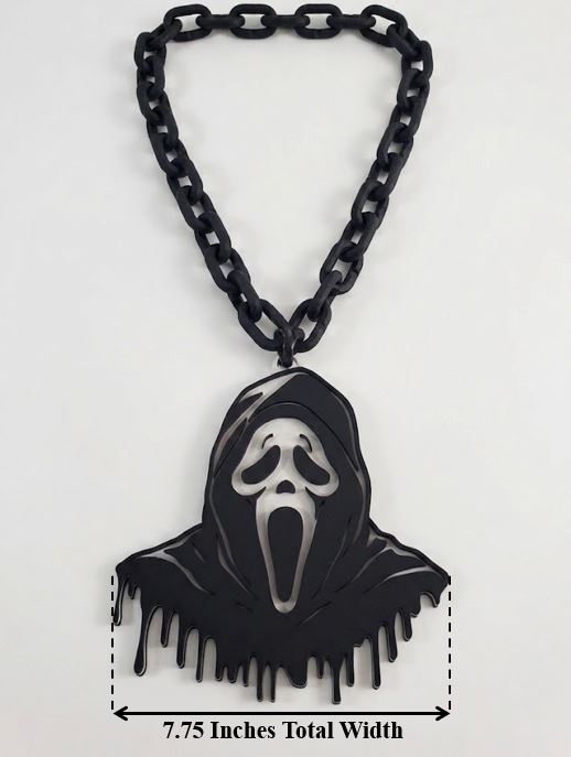 New Ghost Face Hype Chain Scream Mask 9x7" Pendant Necklace - Horror Movie Scream Mask Chain - Ghostface Costume Jewelry Accessory 32" Chain