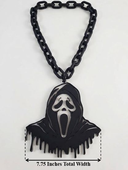 New Ghost Face Hype Chain Scream Mask 9x7" Pendant Necklace - Horror Movie Scream Mask Chain - Ghostface Costume Jewelry Accessory 32" Chain