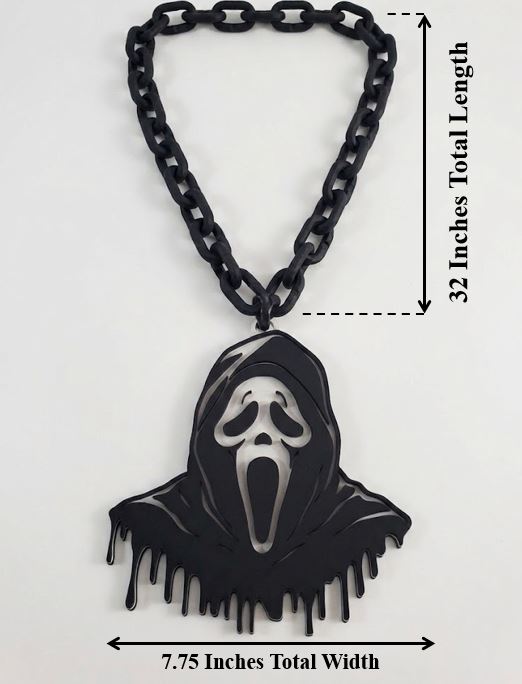 New Ghost Face Hype Chain Scream Mask 9x7" Pendant Necklace - Horror Movie Scream Mask Chain - Ghostface Costume Jewelry Accessory 32" Chain