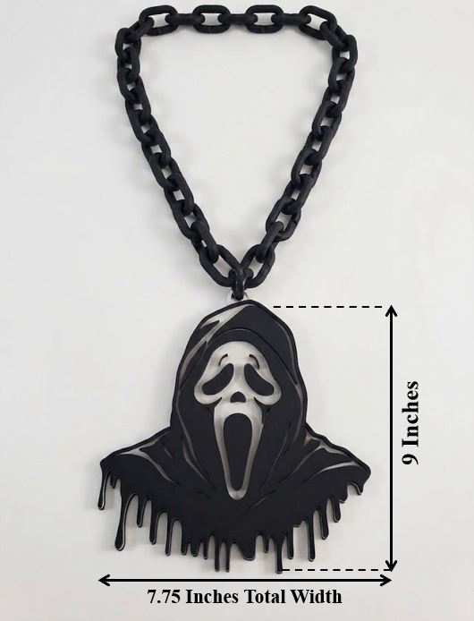 New Ghost Face Hype Chain Scream Mask 9x7" Pendant Necklace - Horror Movie Scream Mask Chain - Ghostface Costume Jewelry Accessory 32" Chain