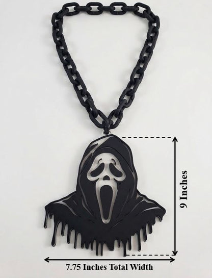 New Ghost Face Hype Chain Scream Mask 9x7" Pendant Necklace - Horror Movie Scream Mask Chain - Ghostface Costume Jewelry Accessory 32" Chain