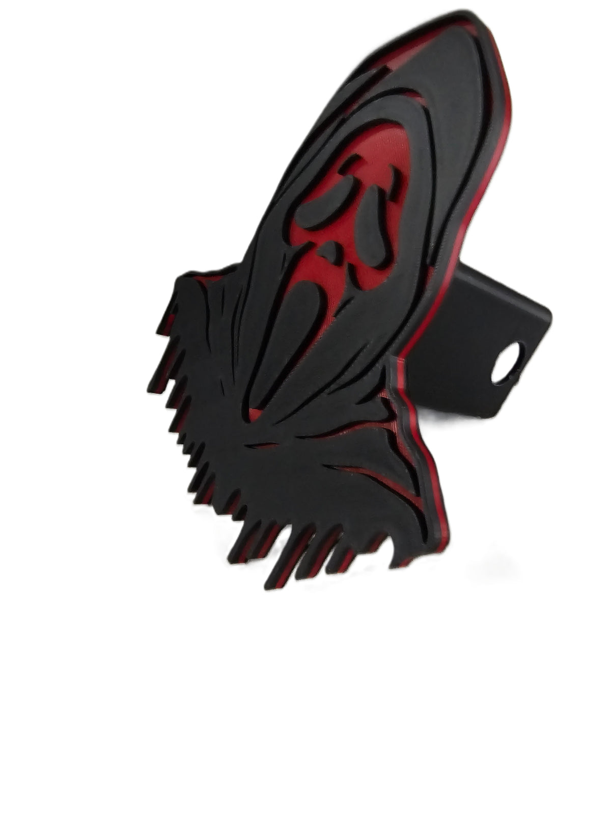 Ghost Face Trailer Hitch Plug Scream Mask Truck Receiver Cap Horror Hood Red Face Evil - 6x6 Inch Emblem - Halloween Hitch Cover