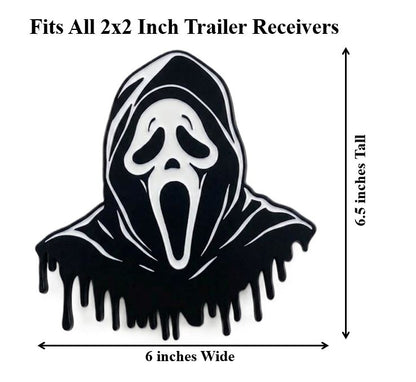 Ghost Face Trailer Hitch Plug - Scream Mask Truck Receiver Cap Horror Black Hood