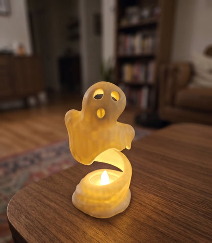 Halloween Ghost Cute Glowing Phantom Trio Mini Illuminated White Spectral Figurines For Porch Patio Tabletop Mantel Pathway Trick-or-Treat Party Family Fun
