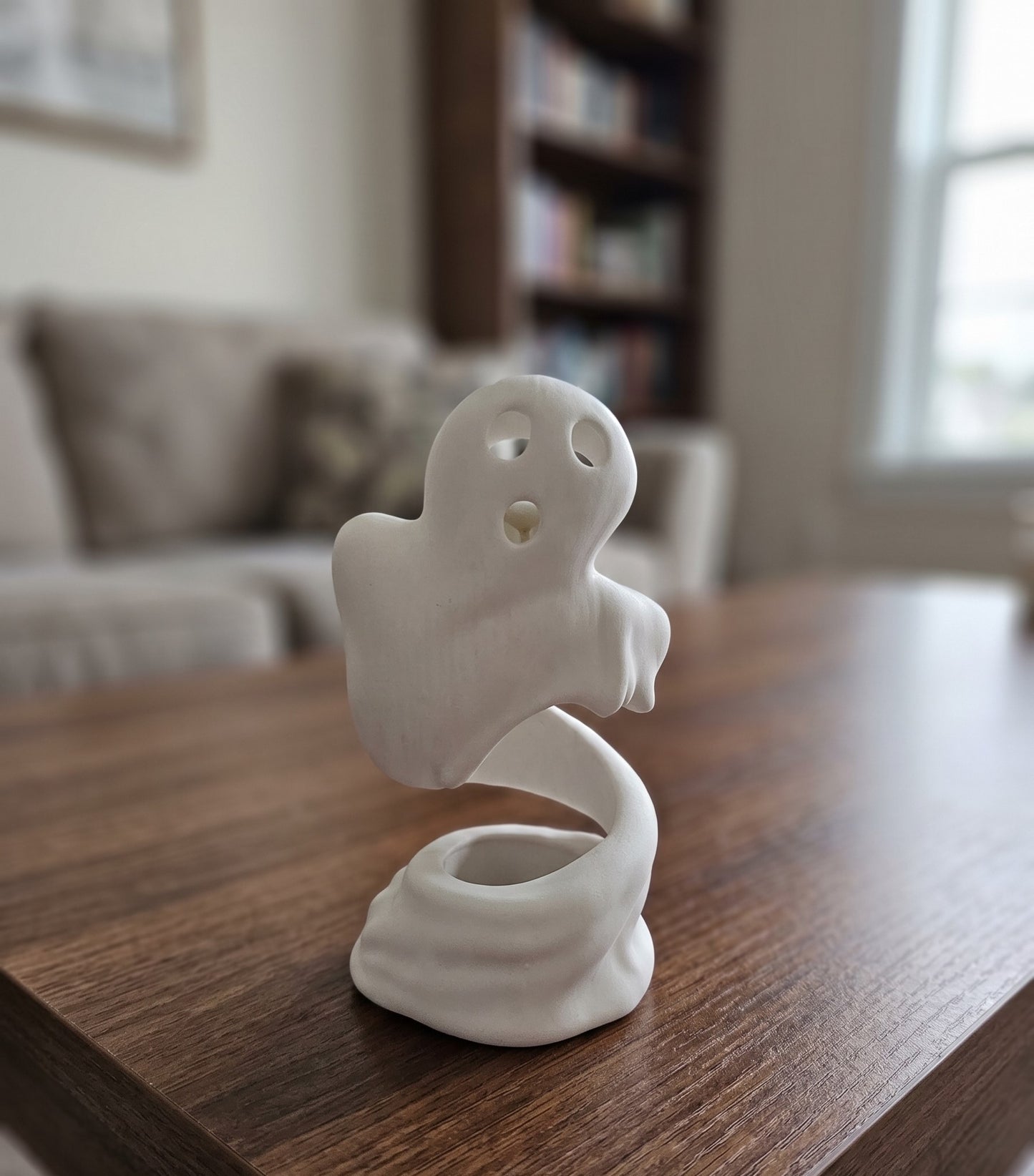 Halloween Ghost Cute Glowing Phantom Trio Mini Illuminated White Spectral Figurines For Porch Patio Tabletop Mantel Pathway Trick-or-Treat Party Family Fun