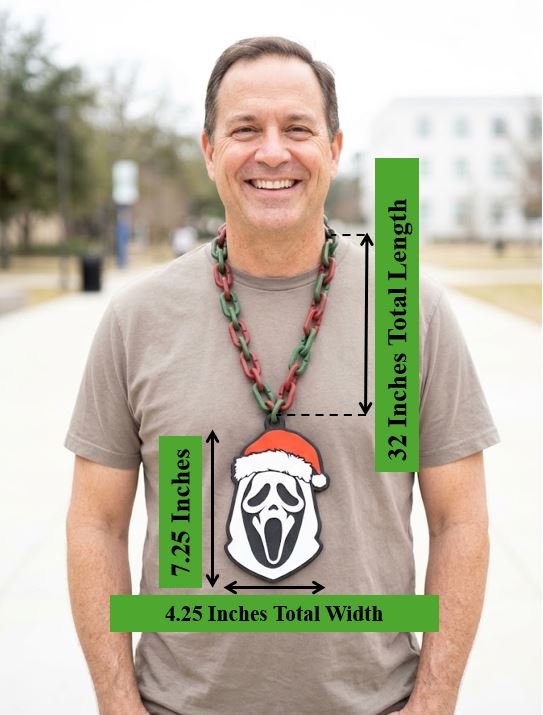 Ghost Face Santa Hat Chain Necklace Scream Mask Christmas Horror Pendant Red Green Link Holiday Jewelry 32" Chain