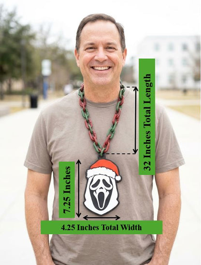 Ghost Face Santa Hat Chain Necklace Scream Mask Christmas Horror Pendant Red Green Link Holiday Jewelry 32" Chain