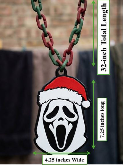 Ghost Face Santa Hat Chain Necklace Scream Mask Christmas Horror Pendant Red Green Link Holiday Jewelry 32" Chain