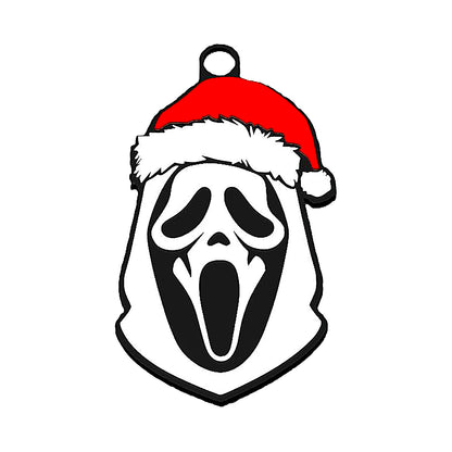 Ghost Face Santa Hat Chain Necklace Scream Mask Christmas Horror Pendant Red Green Link Holiday Jewelry 32" Chain