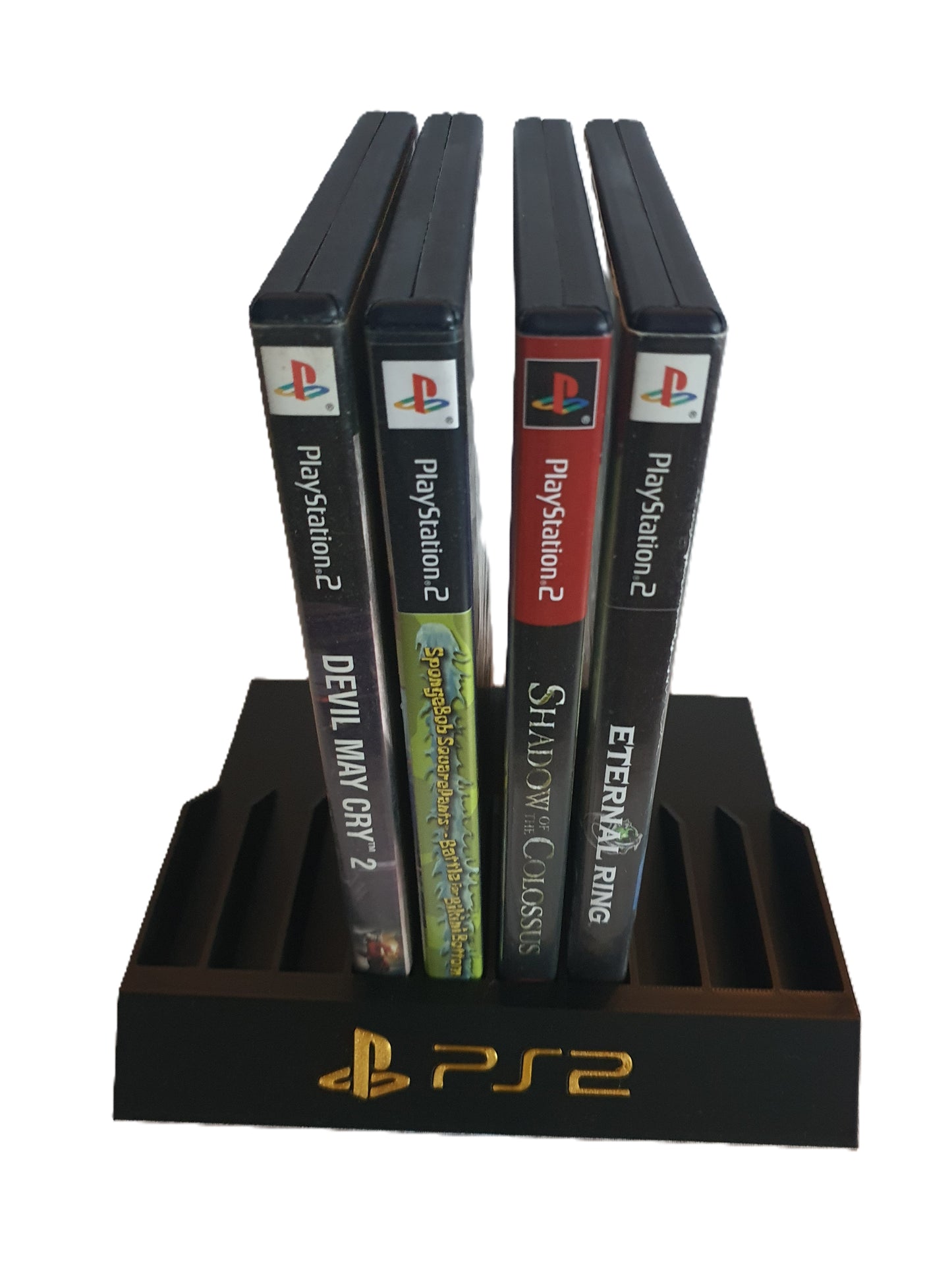 PlayStation 2 Game Holder Sony Video Rack DVD Storage Display Gold Letters PS2
