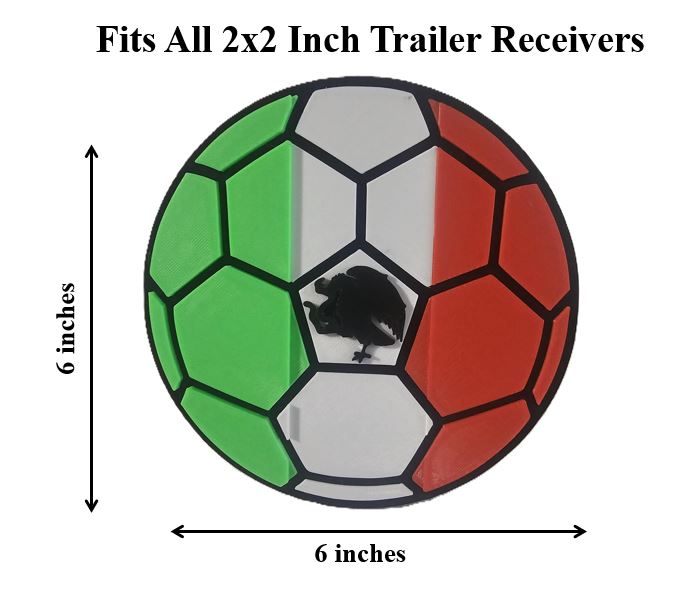 Mexican Flag Themed Soccer Ball Hitch Cover Cap Plug – Fits 2 Inch Receiver for Truck & SUV – FIFA World Cup Mexico Fan Trailer Accessory