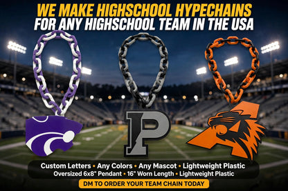 High School Hype Chain Necklace – 32" Chain Sports Cheer Fan Jewelry for Football Basketball Baseball Kids Youth Teens Adults Unisex