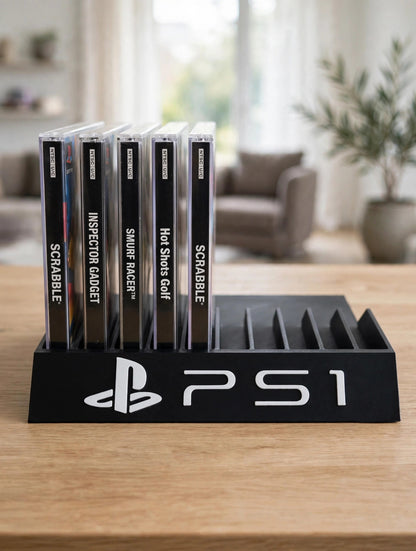 Sony PS1 Holder PlayStation 1 Videogame Organizer Space Saver Storage Display Rack Stand Console Collection Shelf Gaming Room Decor Tray