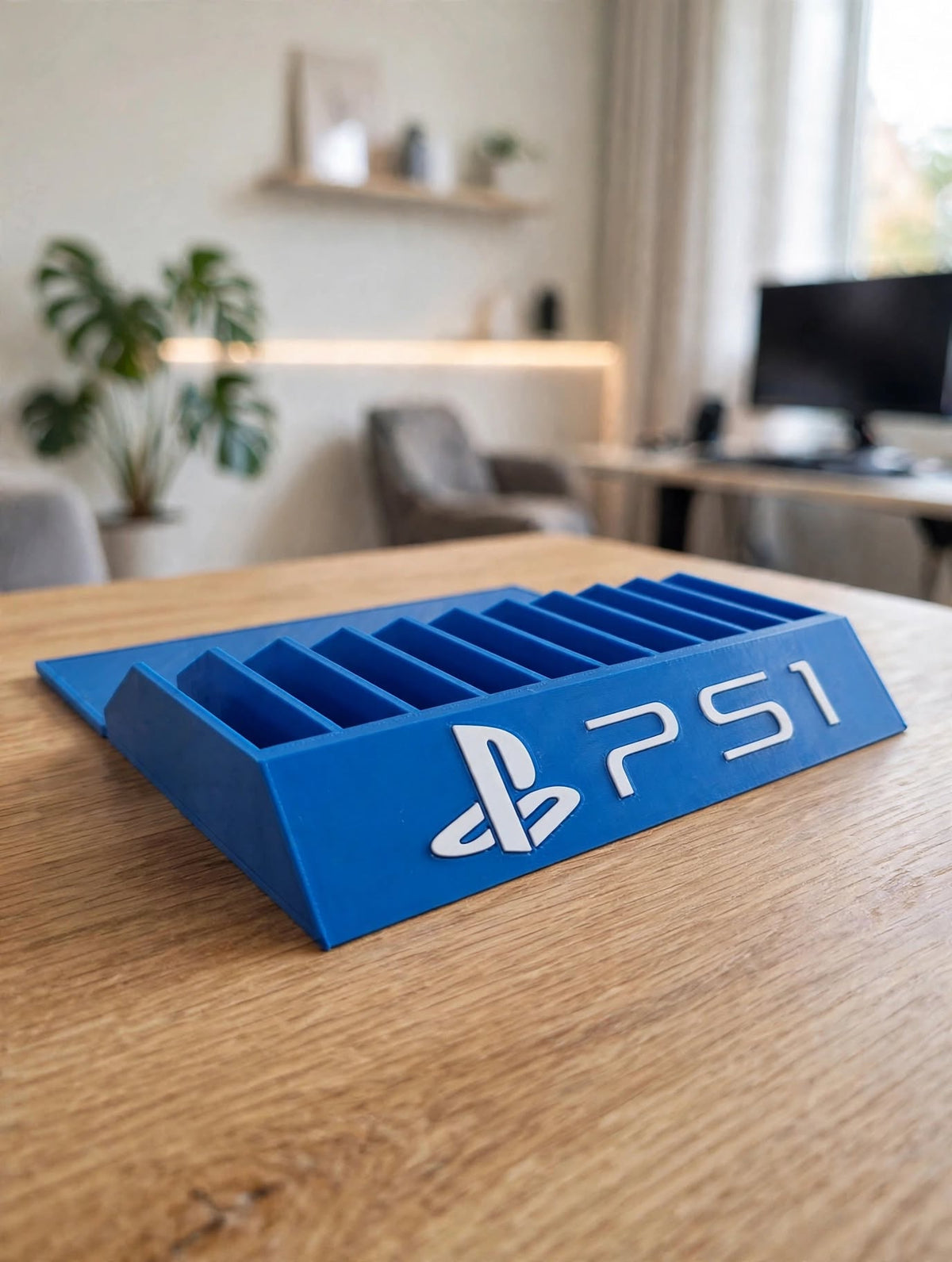 Sony PS1 Holder PlayStation 1 Videogame Organizer Space Saver Storage Display Rack Stand Console Collection Shelf Gaming Room Decor Tray Blue