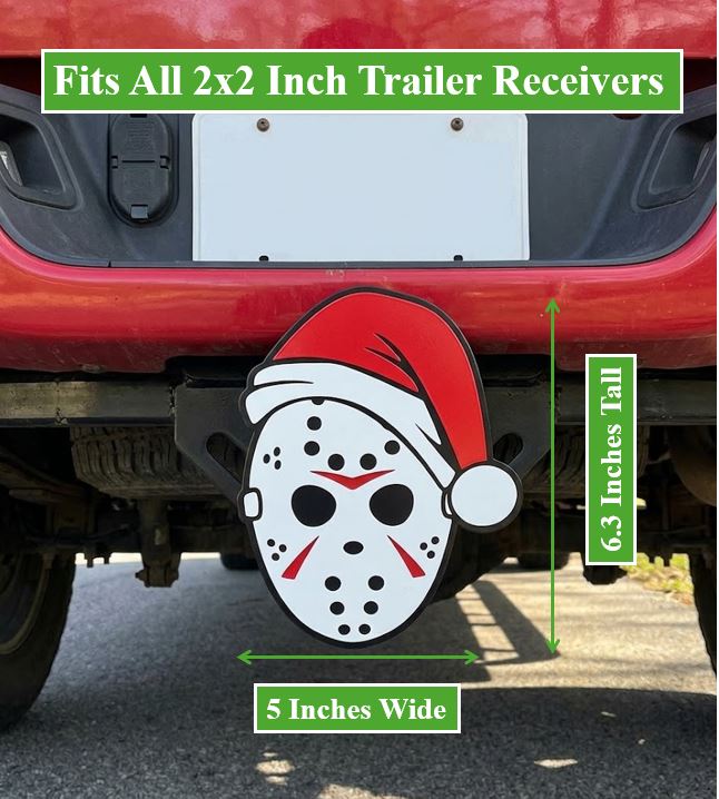Jason Friday 13th Hockey Mask Trailer Hitch Plug Cap Christmas Hat Truck SUV Gift Receiver Cover