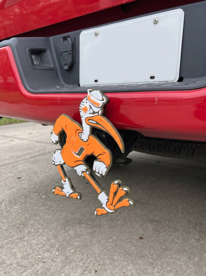 Miami Hurricane Trailer Hitch Cover Orange Shirt U Logo Sebastian the Ibis Tow Hitch Cap Truck Accessory Fan Gift Football