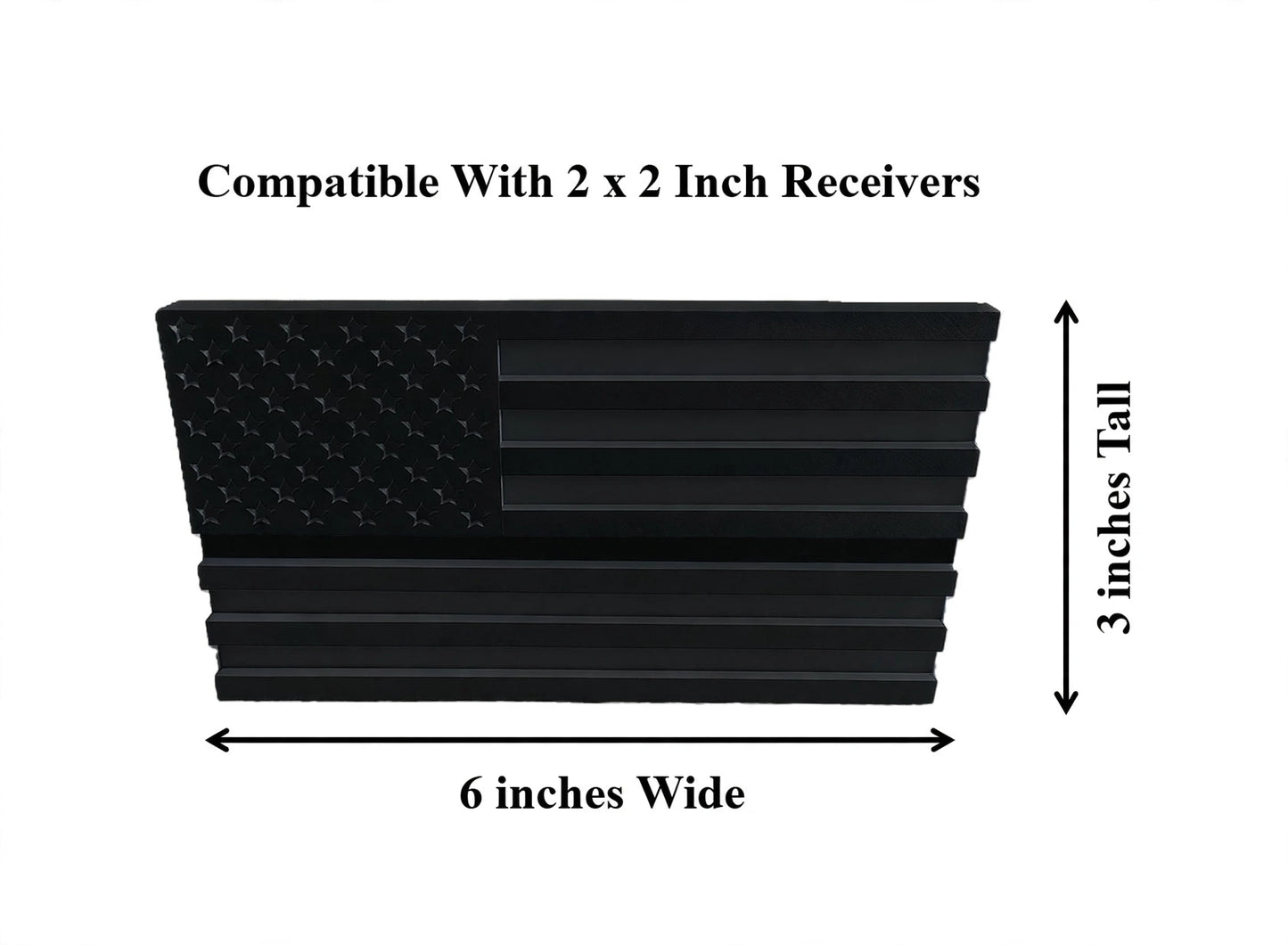 Black American Flag Trailer Hitch Cover 2 Inch Receiver - Blackout US Stars Stripes Tow Plug Cap for Truck, SUV, Jeep 6x3